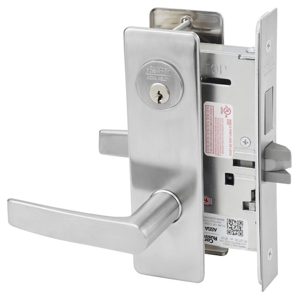 Dormitory or Entrance Mortise Lock, AS Lever, M Escutcheon, Satin Chrome